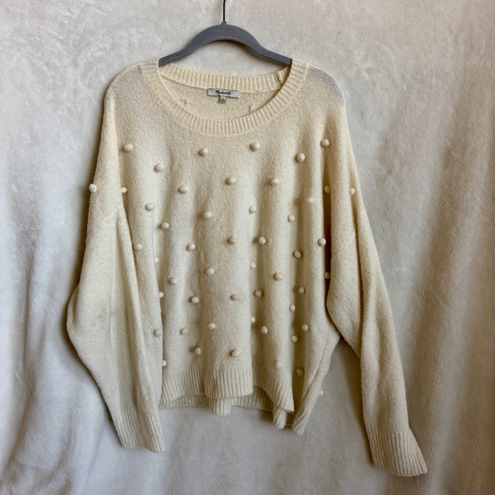 Madewell Cream Popcorn Knit Crewneck Sweater Size L Wool Alpaca Blend Cozy Top